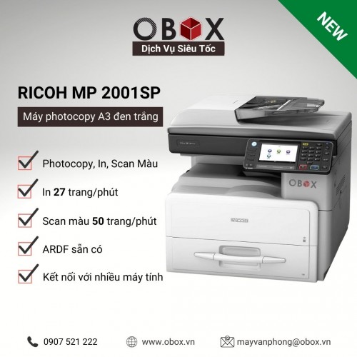 Máy Photocopy đen trắng RICOH MP 2001SP, Copy - In - Scan màu, ARDF